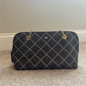 DKNY Gray Quilted Shoulder Bag with Gold Accents